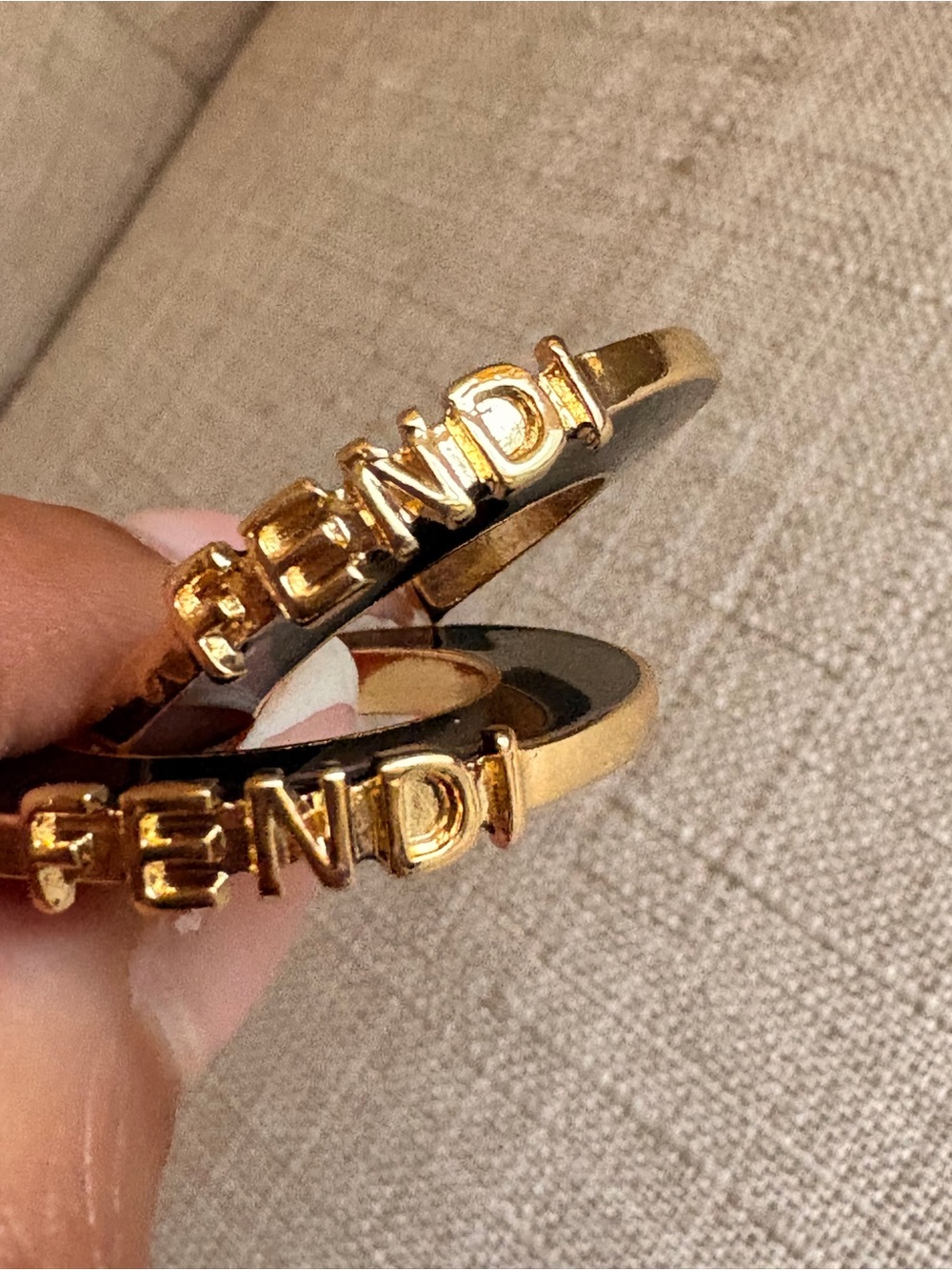 Fendi Black Enamel Hoop Earrings with Gold Logo Accents - Picture 3 of 6